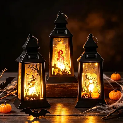 Halloween-Laternen 3er-Set, LED, batteriebetrieben, warmes Licht