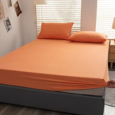 Obrázok produktu pre Prestieradlo Prestieradlo zo 100 % bavlny, 200x220 cm, s 2 obliečkami na vankúš, vhodné na matrac do 25 cm (oranžová)