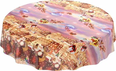 Produktbild von Tischdecke Wachstuch Weihnachten Rot Robust Wasserabweisend Rund 120 cm