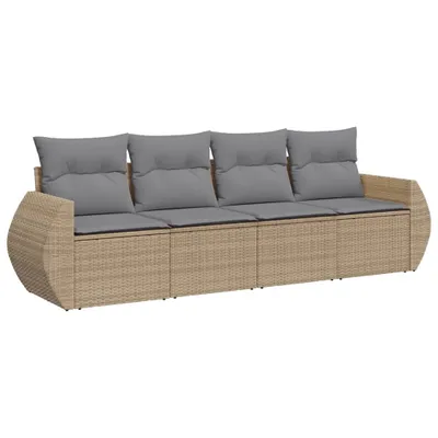 Produktbild von vidaXL 4-tlg. Garten-Sofagarnitur mit Kissen Beige Poly Rattan