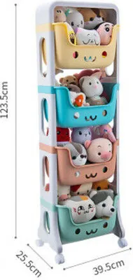 Produktbild von 360Home Regal Kinderregal schön Körbe Aufbewahrung beweglich Spielzeugkiste Kinderzimmer 123,5x39,5x25,5cm