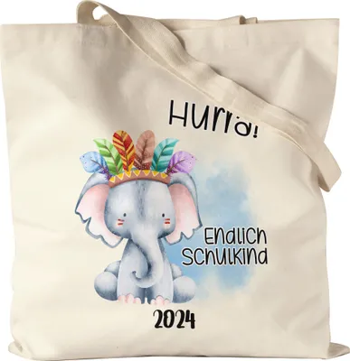 Produktbild von Endlich Schulkind 2024 Elefant Jutebeutel Süßes Eichhörnchen Einschulung Geschenk Schulanfang Schuleinführung
