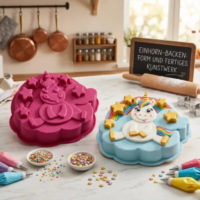 Produktbild von GKA XL Silikonform lustiges Einhorn mit Sternen Kinder Silikon Backform Backen Torten Kuchen