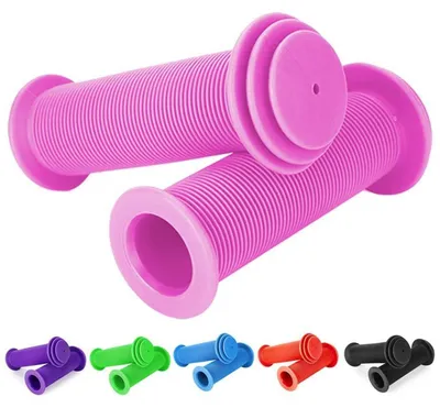 Immagine prodotto di Manopole per bicicletta, modello per bambini, 105 mm, in gomma TPR, diametro interno 22,2 mm, colore rosa, con protezione antiurto