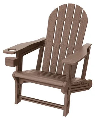 Zdjęcie produktu dla ML-Design Fotel wypoczynkowy Adirondack z uchwytem na napoje, brązowy, krzesło ogrodowe z tworzywa sztucznego imitującego drewno, fotel ogrodowy odporny na warunki atmosferyczne, fotel wypoczynkowy do ogrodu i na taras