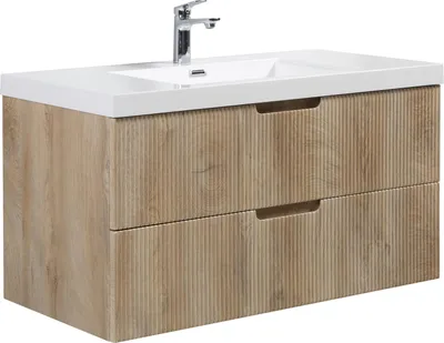 Produktbild von Badezimmer Badmöbel-Set Thermis 100 cm – Eiche Hell – Badezimmermöbel mit Waschbecken