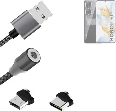 Produktbild von K-S-Trade Hochwertiges Magnet-Lade-kabel Sync-Kabel Daten-Kabel kompatibel mit Honor 90 mit USB-Typ-C-Anschluss und Micro-USB-Anschluss 2A bis zu