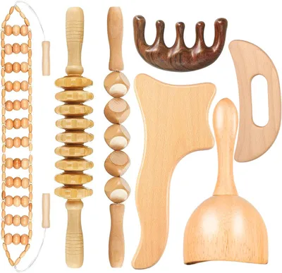 Produktbild von Massagegerät 7 Stück, 100% natürliches Holz, für Körperformung, Maderotherapie