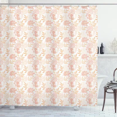 Immagine prodotto di ABAKUHAUS Tenda da doccia Vintage Rose, illustrazione floreale con boccioli di rosa e petali, 175 x 180 cm, pesca chiaro pesca bianco