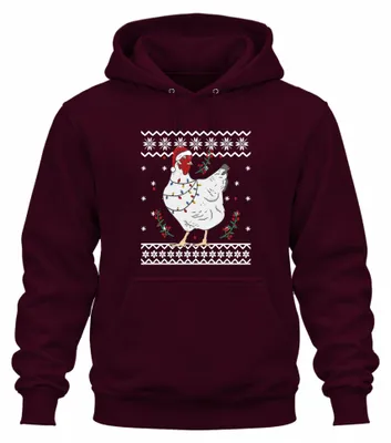 Productafbeelding van Huhn Kerstmuts, voor kippenliefhebbers - Leuke kersttrui, uni hoodie, met capuchon, bordeauxrood, maat M