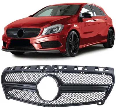 Sport Kühlergrill Doppelsteg Schwarz Glanz für Mercedes A Klasse W176 2012-2015 – Produktansicht