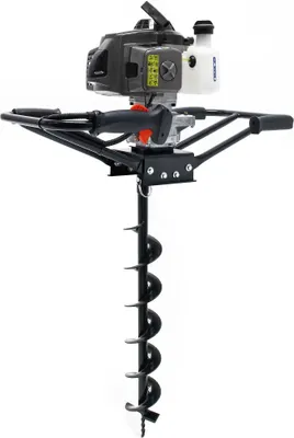 Produktbild von Wiltec Set Benzin Erdlochbohrer 2 Personen mit 100 mm Bohrschnecke, 2,2 kW 3 PS 63,3ccm Pfahlbohrer Pflanzenbohrer