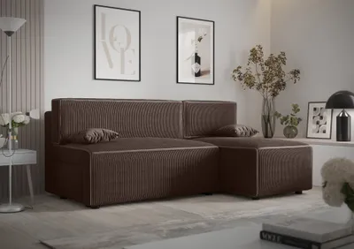Produktbild von Ecksofa Alvito, Farbe: Schokoladenbraun. Material: Kord. A: B: 212 cm,H: 85 cm, T: 105 cm, Eckcouch, Schlafcouch, Sofa bed, Schlafsofa