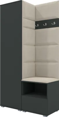 Produktbild von Garderoben-Set Nela I, Polstergarderobe mit Schuhschrank, Dielenmöbel-Set (Farbe: Graphit + Trinity 01 (Creme))