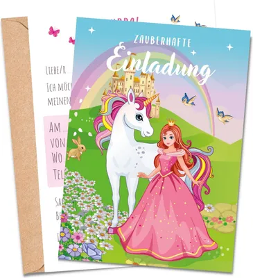 Produktbild von MeinBaby123® 10 Einladungskarten Kindergeburtstag inkl. Umschläge | Prinzessin