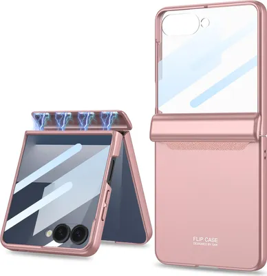 Produktbild von Hülle für Samsung Galaxy Z Flip 7 Magnetische Scharnierschutz Hartes PC mit Displayschutz All-Inclusive Schutzhülle Pink
