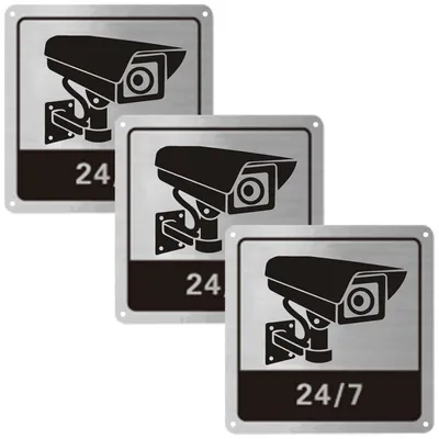 Immagine prodotto di Set di 3 cartelli per videosorveglianza, dimensioni 15x15 cm, autoadesivi/preforati