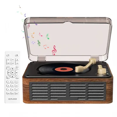 Produktbild von ZELURXX Tragbarer Bluetooth-CD-Player mit Fernbedienung, kleiner Retro-CD-Player mit FM-Radio, Lautsprecher und Kopfhöreranschluss, USB und AUX