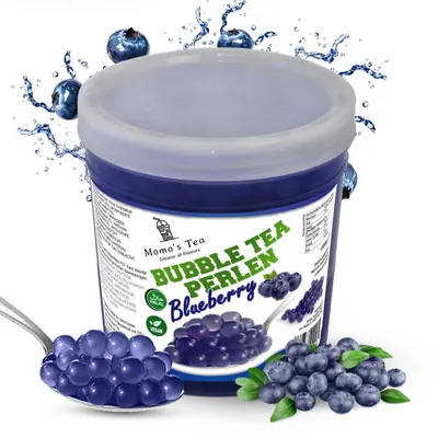 Produktbild von Momo´s Tea® Bubble Tea Perlen - zum selber machen [Blaubeere Heidelbeere - 1,3kg XXL Behälter] - 100% vegan, halal, glutenfrei |