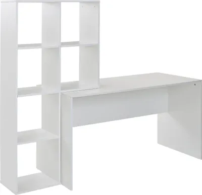 Produktbild von FineBuy Schreibtisch mit Regal Weiß 170x59x143,5 cm Bürotisch Modern Laptoptisch mit 6 Ablagen Homeoffice Computertisch mit Stauraum