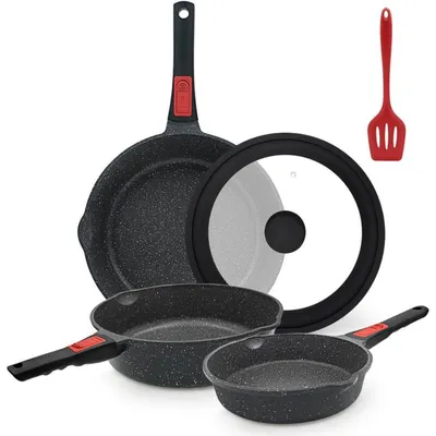 Obrázek produktu pro Sada pánví, 5 kusů, s odnímatelnou rukojetí, nepřilnavý povrch, průměr 20/24/28 cm, černá barva, vhodná do trouby