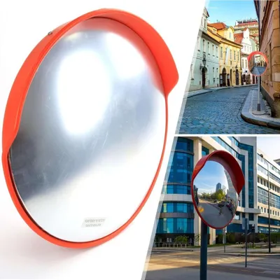 Obrázek produktu pro Dopravní zrcátko 45 cm, konvexní, s ochranným krytem, kulaté bezpečnostní zrcátko s úhlem výhledu 230°, konvexní zrcátko, monitorovací zrcátko pro výjezdy
