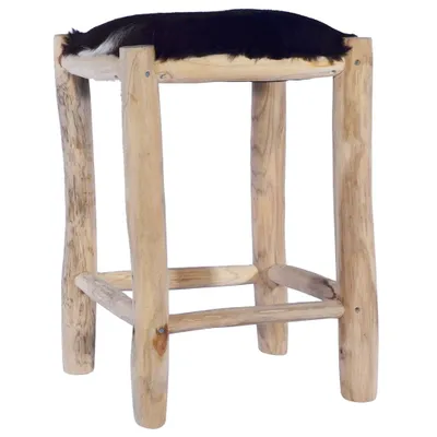 Productafbeelding van Barkruk van geitenleer en teakhout, afmetingen 30 x 55 x 30 cm
