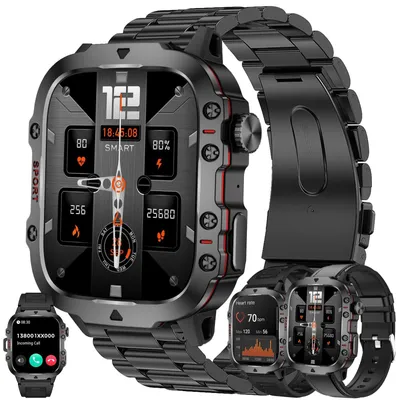 Produktbild von Smartwatch Herren mit Bluetooth Anrufe AMOLED Touch-Farbdisplay 5ATM mit SpO2 Blutdruckmessung Herzfrequenz Schlafmonitor für iOS Android Schwarz