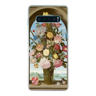 Produktbild von MuchoWow® Handyhülle Schutzhülle Hülle für Samsung Galaxy S10 Plus Vase mit Blumen in einem Fenster - Gemälde von Ambrosius Bosschaert dem Älteren Silikon Softcase Handy Hülle - Schutzhülle