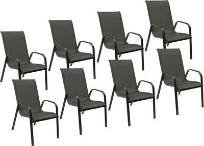Image de Lot de 8 chaises MARBELLA en textilène gris - aluminium gris anthracite