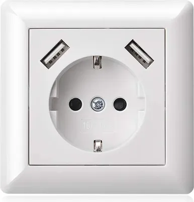 Produktbild von Minadax Schutzkontakt USB Steckdose 5V 3,4A mit 2x USB Unterputz Weiss Glänzend - nur 32mm Tief
