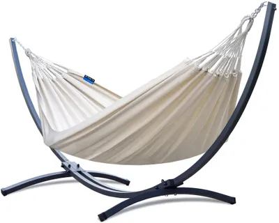Image de Hamac pour 2 personnes avec support – Structure en métal galvanisé – Capacité de poids : 180 kg – Longueur : 3,5 mètres