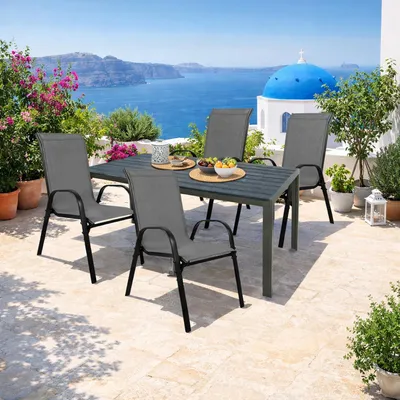 5-tlg. Gartengarnitur Non-Wood 160x90cm Gartentisch Anthrazit / Schwarz