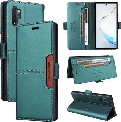 Image de Etui pour Samsung Galaxy Note 10+/Note 10 Plus 5G, étui portefeuille en cuir avec fente pour cartes et support Vert