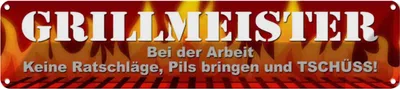 Produktbild von vianmo Blechschild 10x46 cm Grillmeister bei Arbeit Essen Trinken