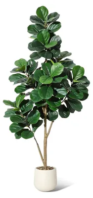 Immagine prodotto di Ficus lyrata artificiale - Albero artificiale in vaso da 180 cm - Grande pianta di Ficus lyrata - Foglie realistiche - Decorazione da interno - Verde