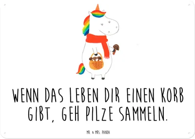 Produktbild von Mr. & Mrs. Panda tafel Einhorn Pilz DIN A3 - Weiß - Geschenk, Einhörner, Unicorn, Motivation, Türschild, Pilze, Wandbild, Metallbild, Blechschild, Schild, Spruch