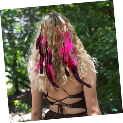 Zdjęcie produktu dla 5 opasek na głowę i spinek do włosów dla kobiet i dziewcząt w stylu boho, ozdobionych frędzlami, piórami i gumkami do włosów