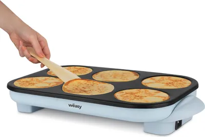 Produktbild von Party GOO60 wëasy Crepe Maker, Mini Crepes and Pancakes, Non-Stick Coating, Temperature up to 240 °C, Accessories Included, 6 Wooden Spatulas, 1500 W