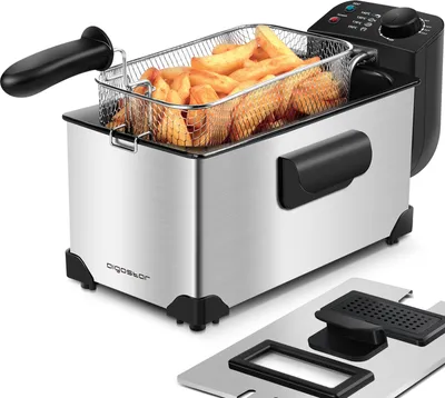 Zdjęcie produktu dla Frytkownica Aigostar – regulacja temperatury, stal nierdzewna, 2200 W, 3 litry. Nie zawiera BPA