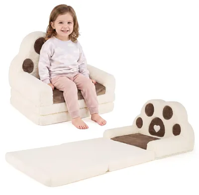 Produktbild von COSTWAY 2 in 1 Kindersofa, Kindersessel, Kindercouch mit Bezug aus Baumwollsamt & Tasche, Mini Sofa mit Bärenpfoten, Spielsofa für Kinderzimmer, Braun
