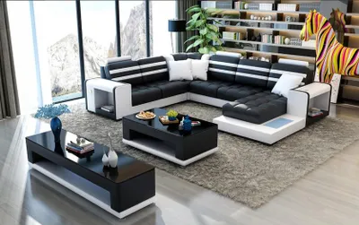 Produktbild von Ecksofa Polster Ecksofa U Form Couchtisch Sideboard Ledersofa Wohnlandschaft Neu