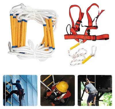 Image de Échelle de secours, longueur 10 m, capacité de charge 200 kg, échelons antidérapants, 3 crochets en acier au manganèse, poids léger : 3,1 kg
