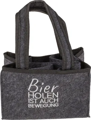 Produktbild von Flaschentasche aus Filz mit 6 Fächern Bier holen ist auch Bewegung ca. 24 x 15 cm