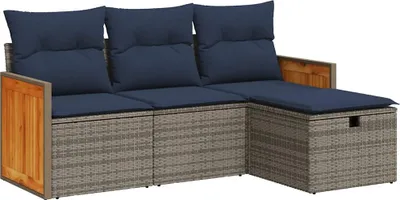 Produktbild von 4-tlg. Garten-Sofagarnitur mit Kissen Grau Poly Rattan