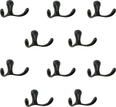Produktbild von Elegante 10er-Pack schwarz matte Wandhaken aus Zinklegierung für Bad, Flur und Küche – funktional und stilvoll zur Aufbewahrung von Handtüchern und Accessoires.
