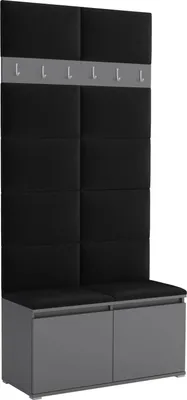 Produktbild von Garderoben-Set Noris I, gepolsterte Garderobe 100 cm mit Sitzbank, Wandpaneelen und Haken (Farbe: Anthrazit + Trinity 16)