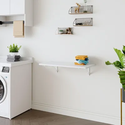 Produktbild von okwish Kompakter Klapptisch Wandmontiertes Design, Platzsparend,Schreibtisch für kleine Wohnungen, Weiß