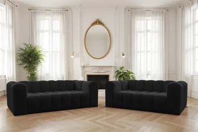 Produktbild von Sofaset Designersofa SOLVIE 2-3 in Stoff Tiffani Schwarz
