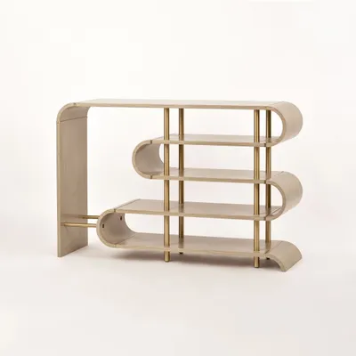 Produktbild von Stilig ST962 Konsole Grau mit Goldbeinen, 4 Regale, Sinusform, 122x36x81 cm